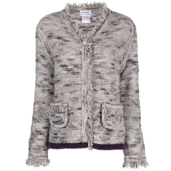 Vintage Chanel 1999 Fall Runway Grey Wool Fringe Sweater - FR 40 - Picture 3 of 16